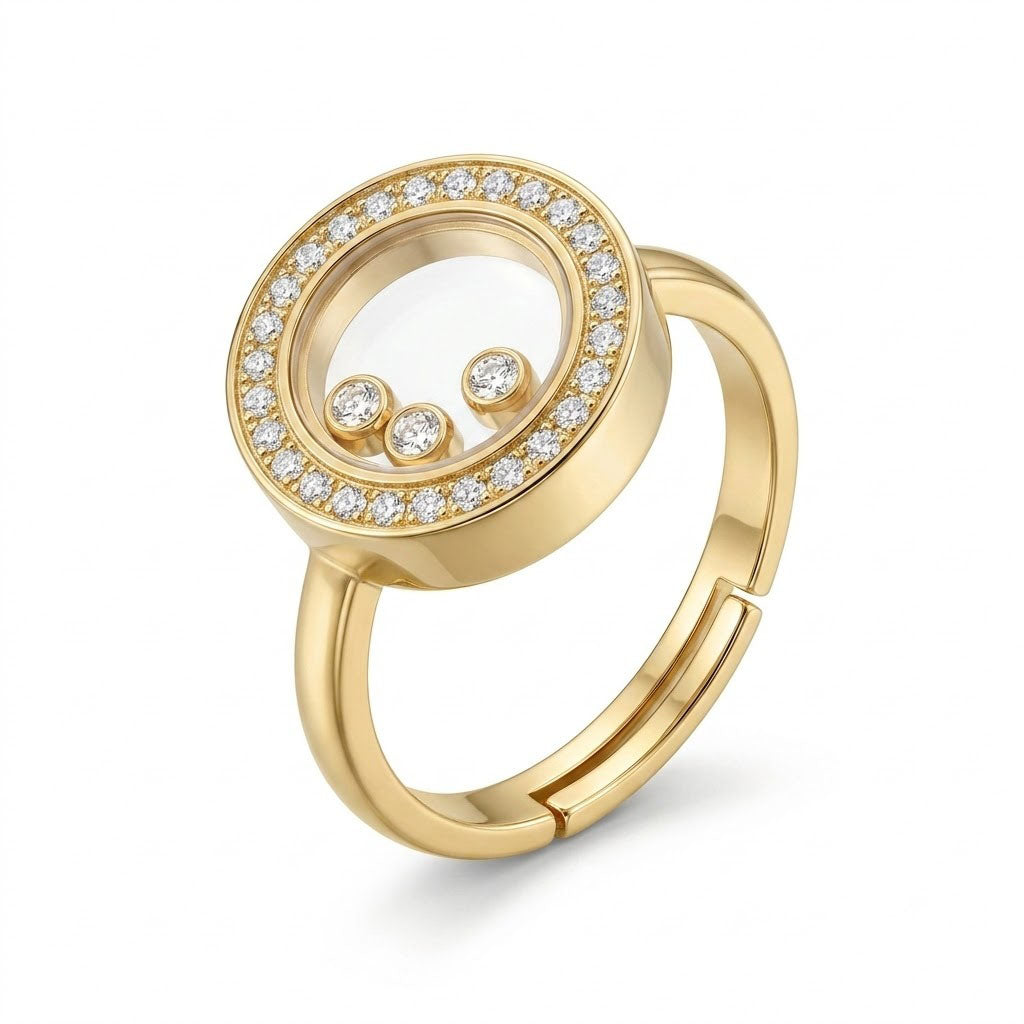 Anti Tarnish Oval Halo Crystal Ring with Elegant Triple Stone - Adjustable