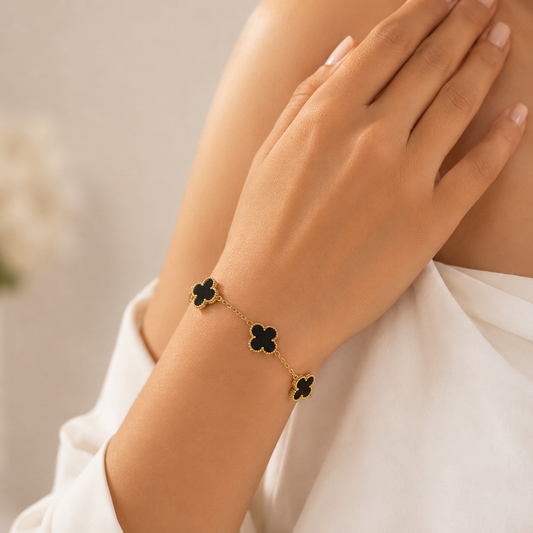 Golden Black Clover Charm Bracelet