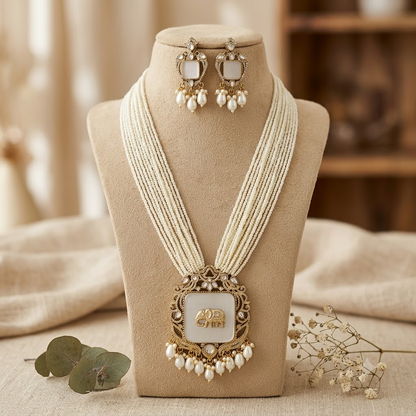 Grey Antique Gold Plated Women Multi-Layer Pearl Necklace Set