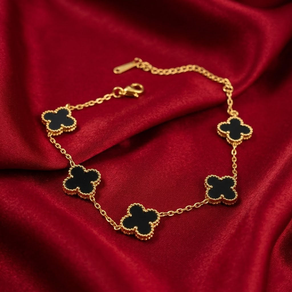 Golden Black Clover Charm Anti Tarnish Bracelet for Women