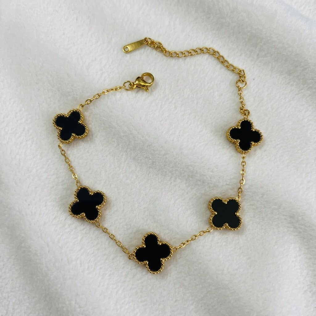 Golden Black Clover Charm Anti Tarnish Bracelet for Women