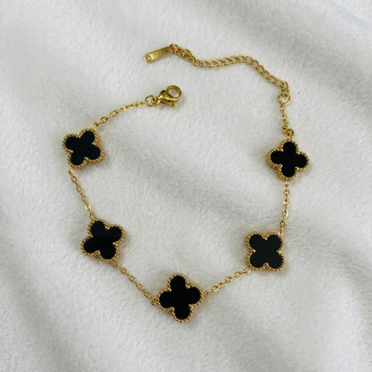 Golden Black Clover Charm Anti Tarnish Bracelet for Women