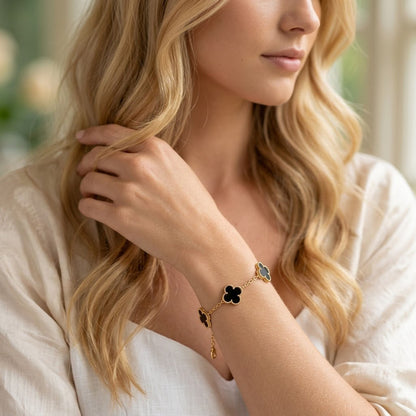 Golden Black Clover Charm Anti Tarnish Bracelet for Women