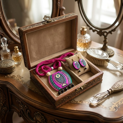 Handmade Tribal Fish Pendant Necklace Set with Matching Earrings