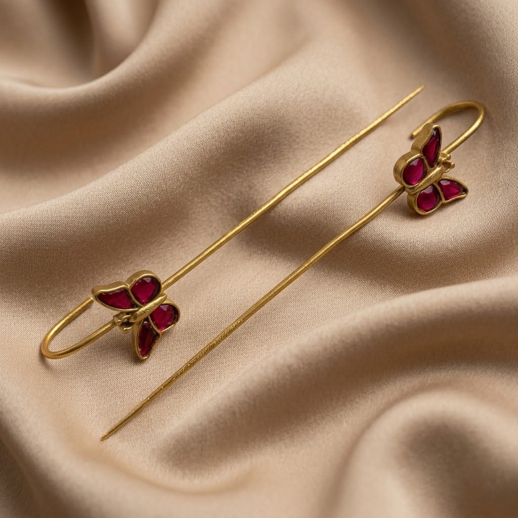 Gold Plated Butterfly Ear Cuff Earrings for Women – Pink & Green