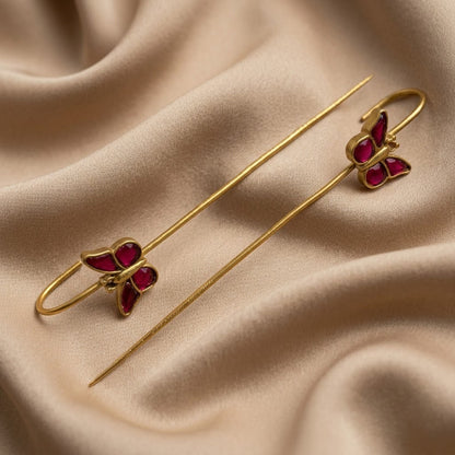 Gold Plated Butterfly Ear Cuff Earrings for Women – Pink & Green
