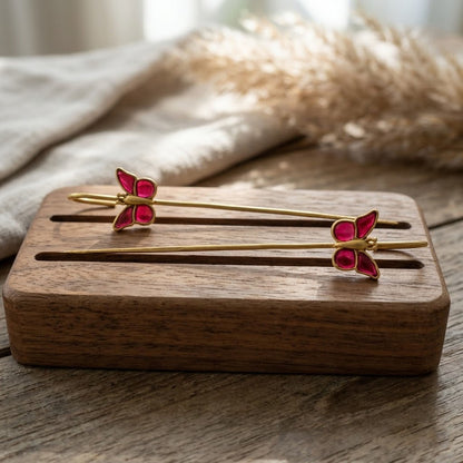 Gold Plated Butterfly Ear Cuff Earrings for Women – Pink & Green