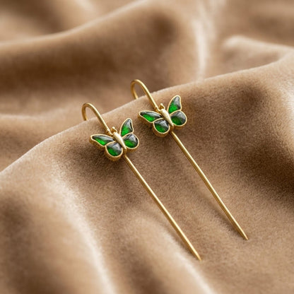 Gold Plated Butterfly Ear Cuff Earrings for Women – Pink & Green