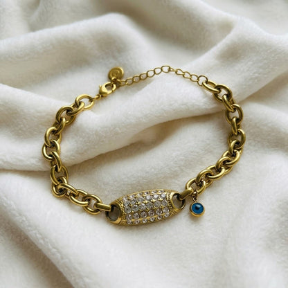 Gold Pavé Evil Eye Chain Anti Tarnish Bracelet For Women