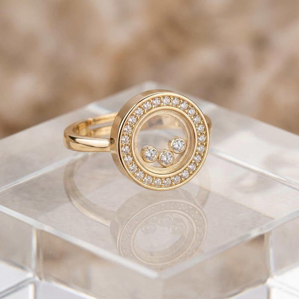 Anti Tarnish Oval Halo Crystal Ring with Elegant Triple Stone - Adjustable