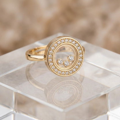 Anti Tarnish Oval Halo Crystal Ring with Elegant Triple Stone - Adjustable
