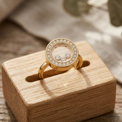 Anti Tarnish Oval Halo Crystal Ring with Elegant Triple Stone - Adjustable